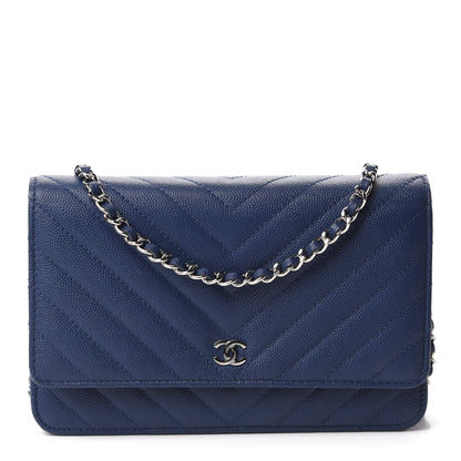Chanel Caviar Chevron Wallet On Chain WOC Navy 1 of 12