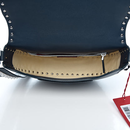 Valentino Garavani Vitello Colorblock Large Free Rockstud Halfmoon Saddle Bag Marine White 5 of 17