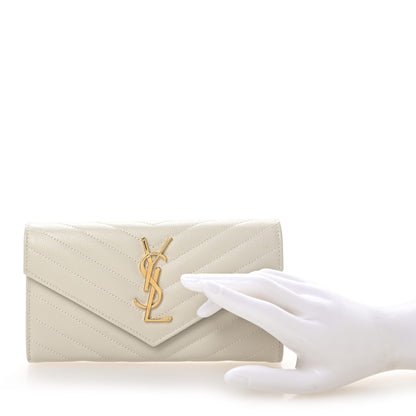 Saint Laurent Grain De Poudre Matelasse Chevron Monogram Flap Wallet Crema Soft 2 of 8