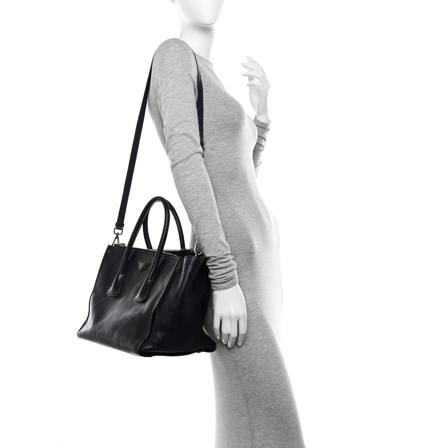 Prada Glace Calfskin Twin Pocket Tote Denim 2 of 16
