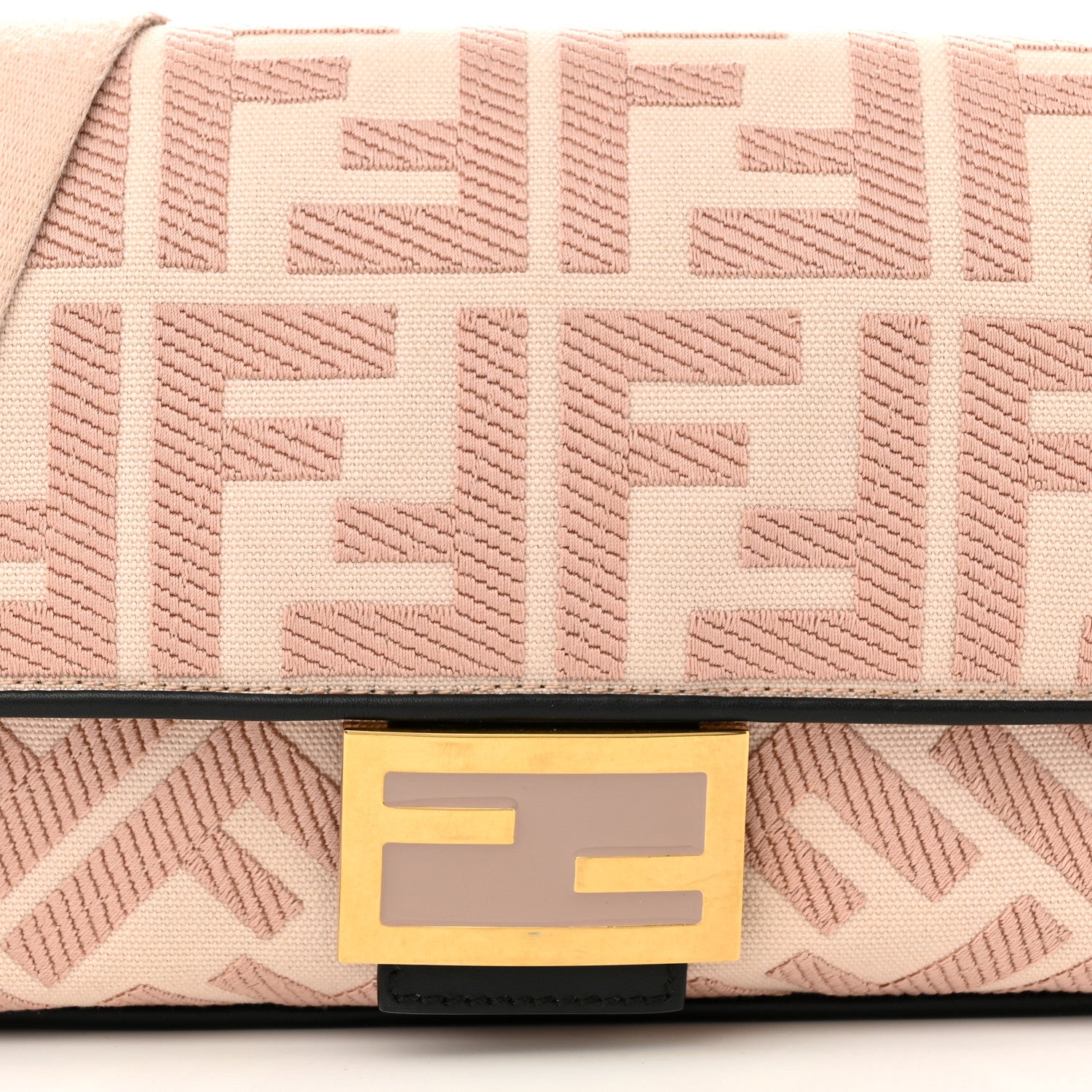Fendi Canvas Vitello King FF Embroidered Baguette Rosa Quarzo Black 8 of 10