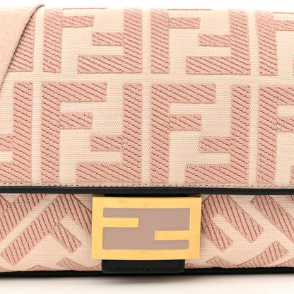 Fendi Canvas Vitello King FF Embroidered Baguette Rosa Quarzo Black 8 of 10