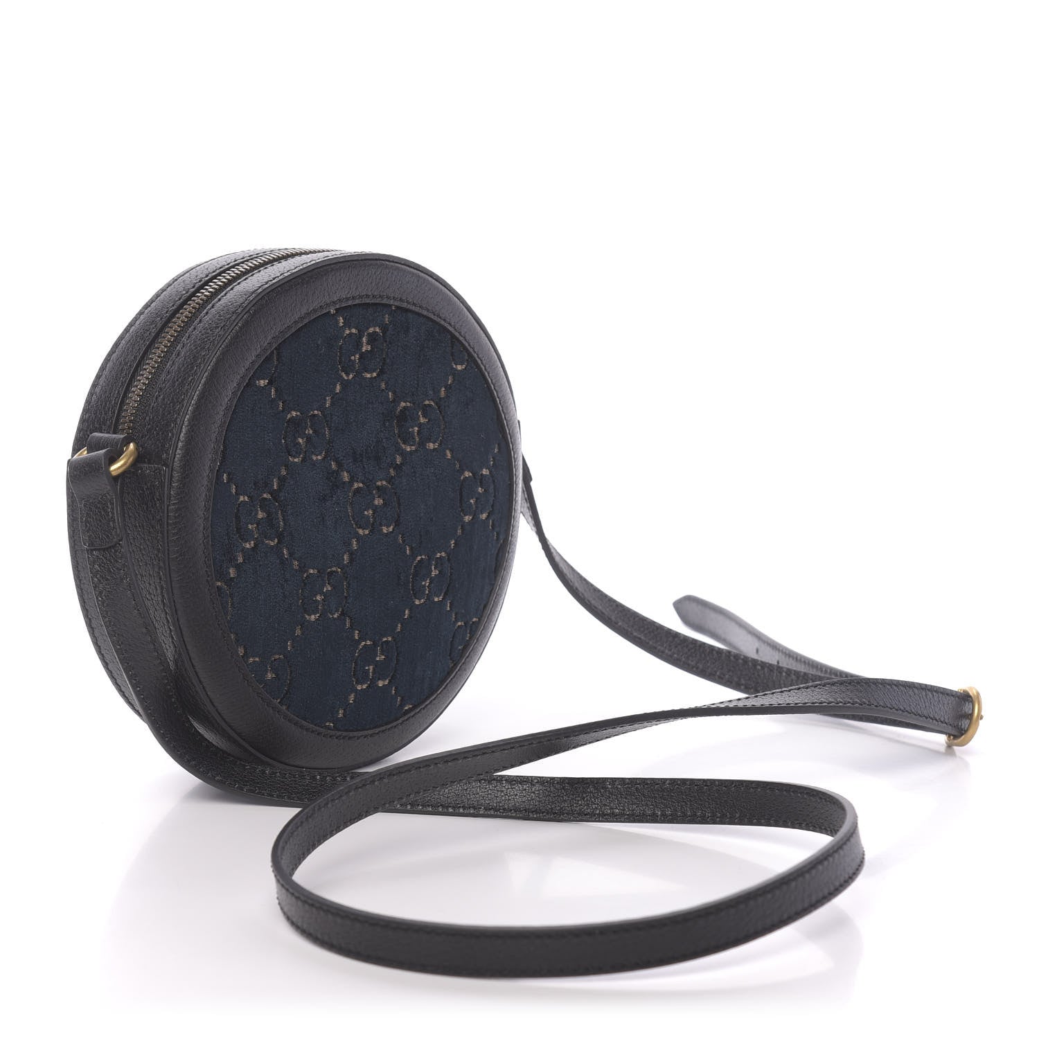 Gucci Velvet Calfskin GG Monogram Round Shoulder Bag Blue Beige 4 of 11