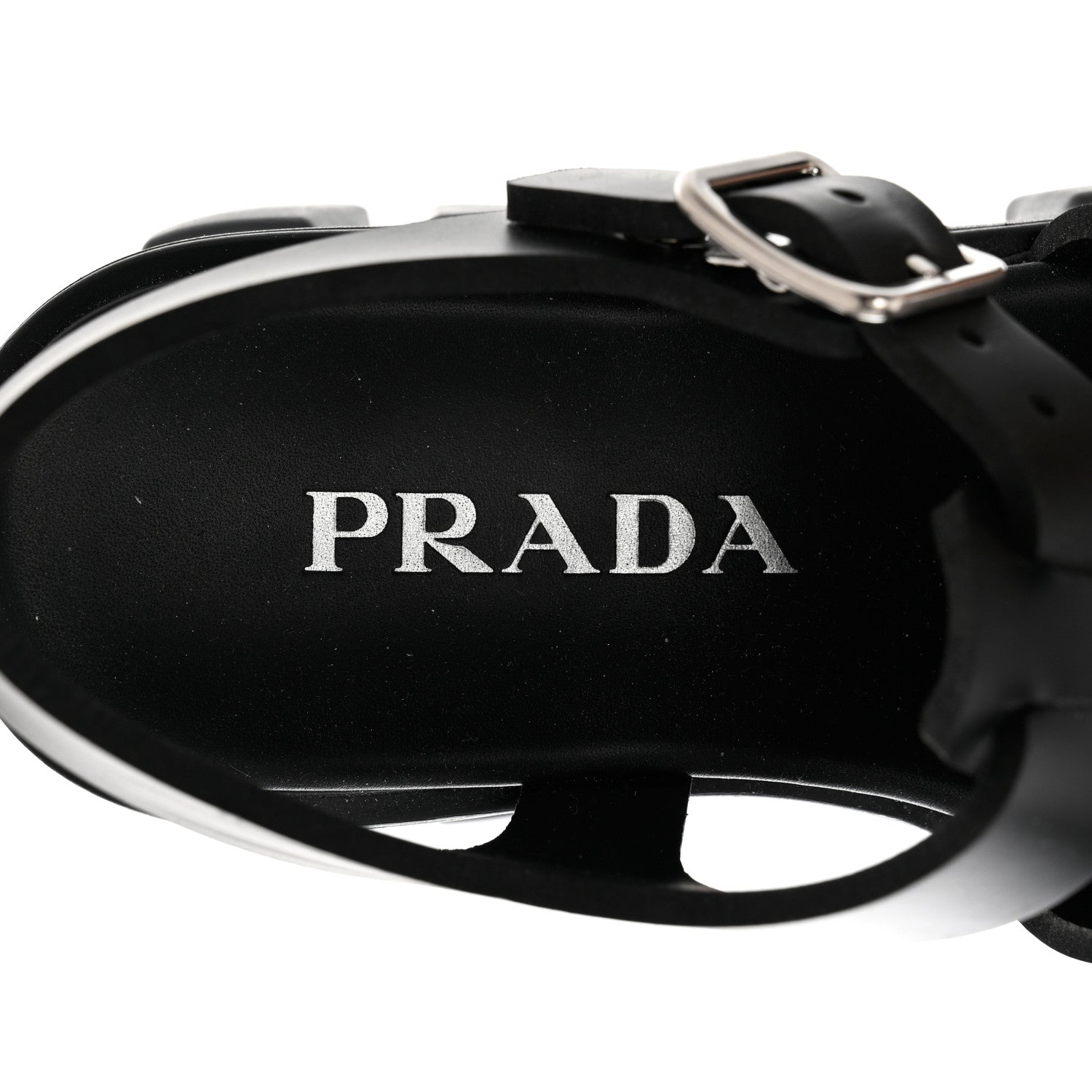 Prada Foam Rubber Triangle Logo Monolith 55mm Cage Sandals 37 Black 6 of 9