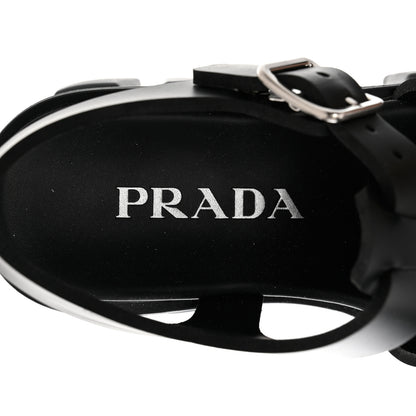 Prada Foam Rubber Triangle Logo Monolith 55mm Cage Sandals 37 Black 6 of 9