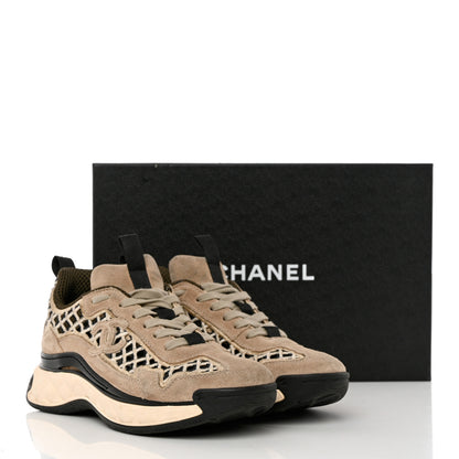 Chanel Suede Calfskin Embroidered CC Sneakers 36 Beige Black 12 of 12