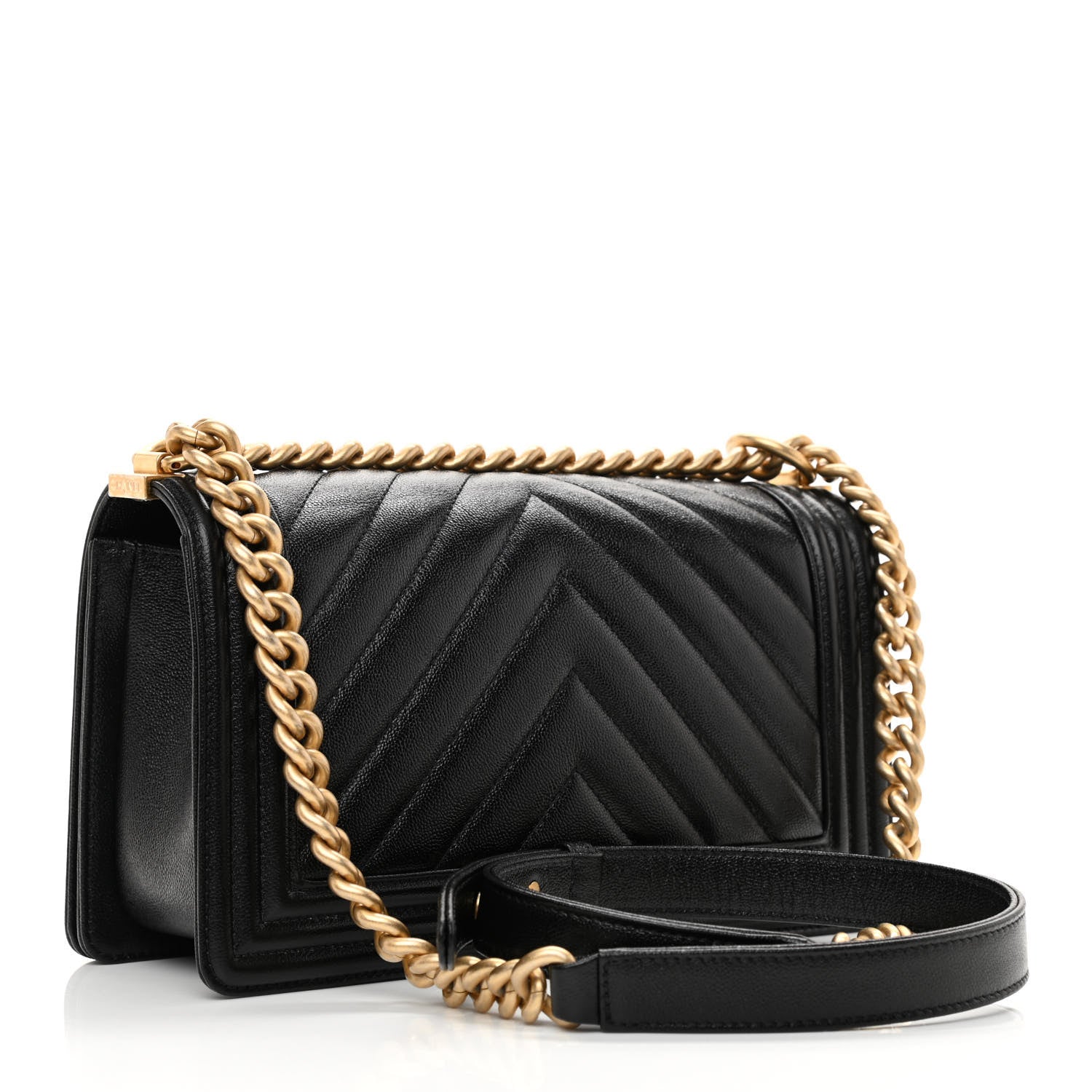Chanel Caviar Chevron Quilted Medium Boy Flap Black 2 of 10