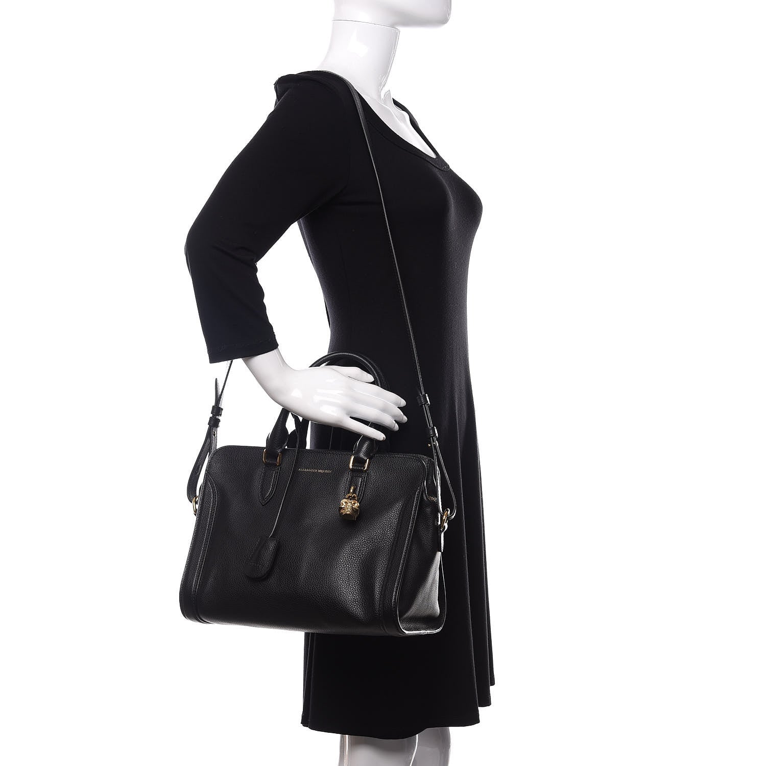 Alexander McQueen Pebbled Calfskin Small Skull Padlock Zip Around Tote Black 2 of 11