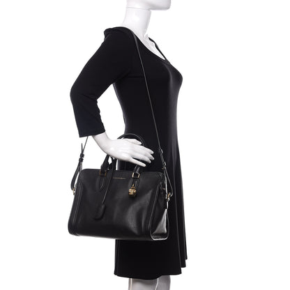 Alexander McQueen Pebbled Calfskin Small Skull Padlock Zip Around Tote Black 2 of 11