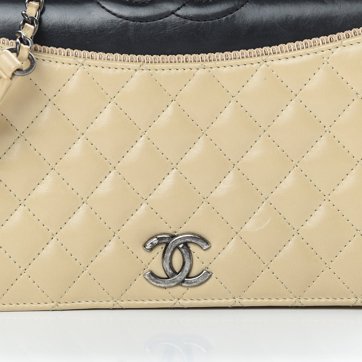 Calfskin Quilted Small Ballerine Flap Beige Black