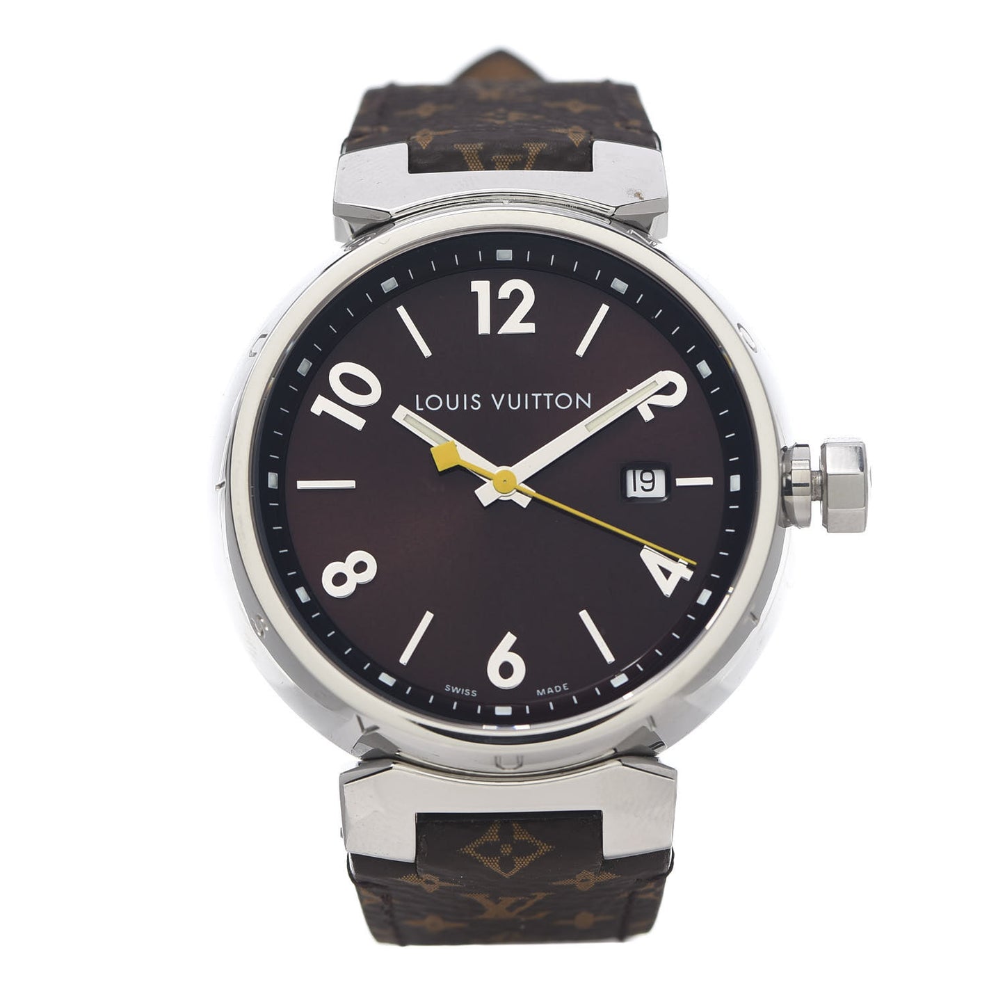Stainless Steel Monogram 39mm Tambour Quartz Watch Brown