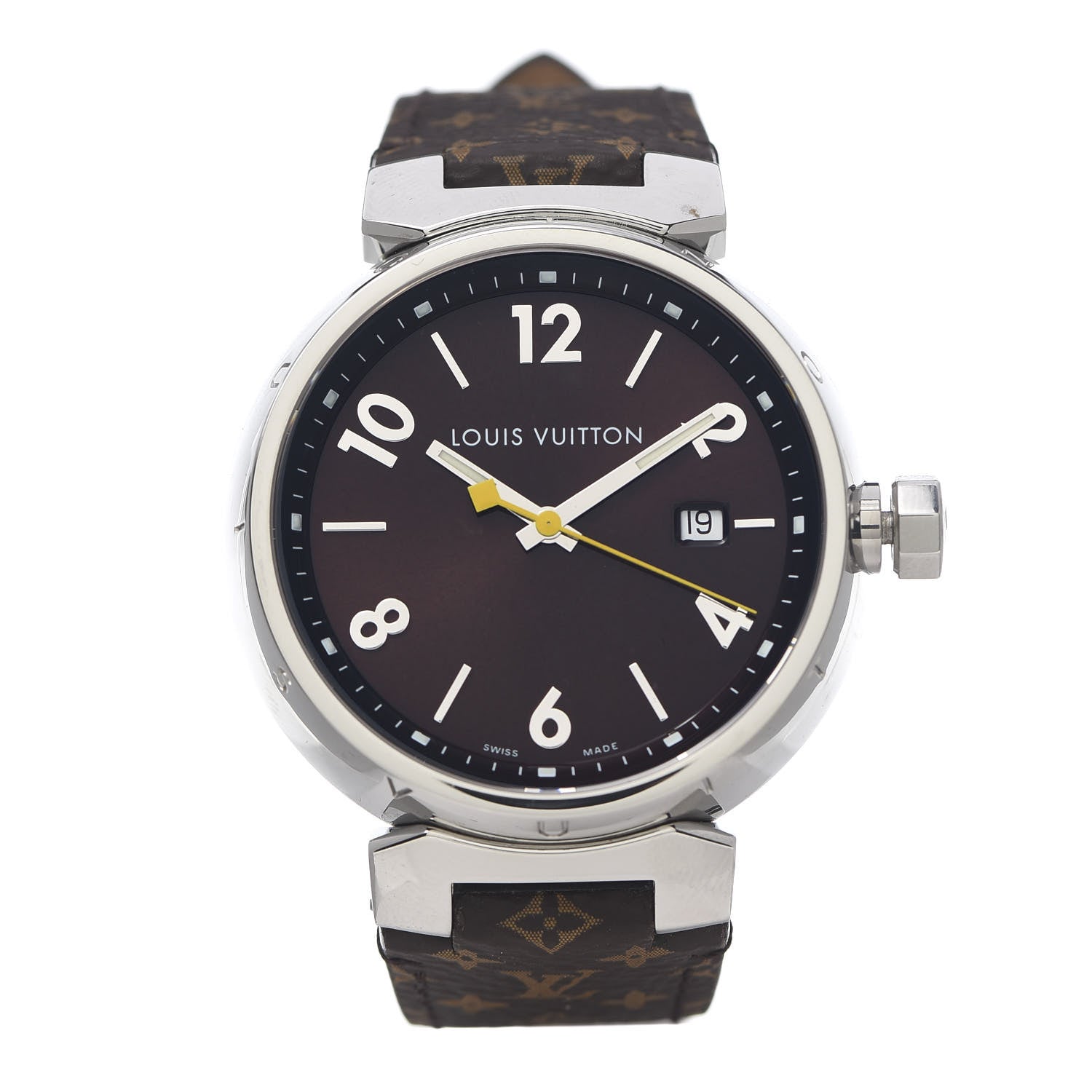 Louis Vuitton Stainless Steel Monogram 39mm Tambour Quartz Watch Brown 1 of 5
