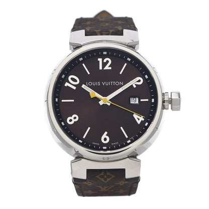 Louis Vuitton Stainless Steel Monogram 39mm Tambour Quartz Watch Brown 1 of 5