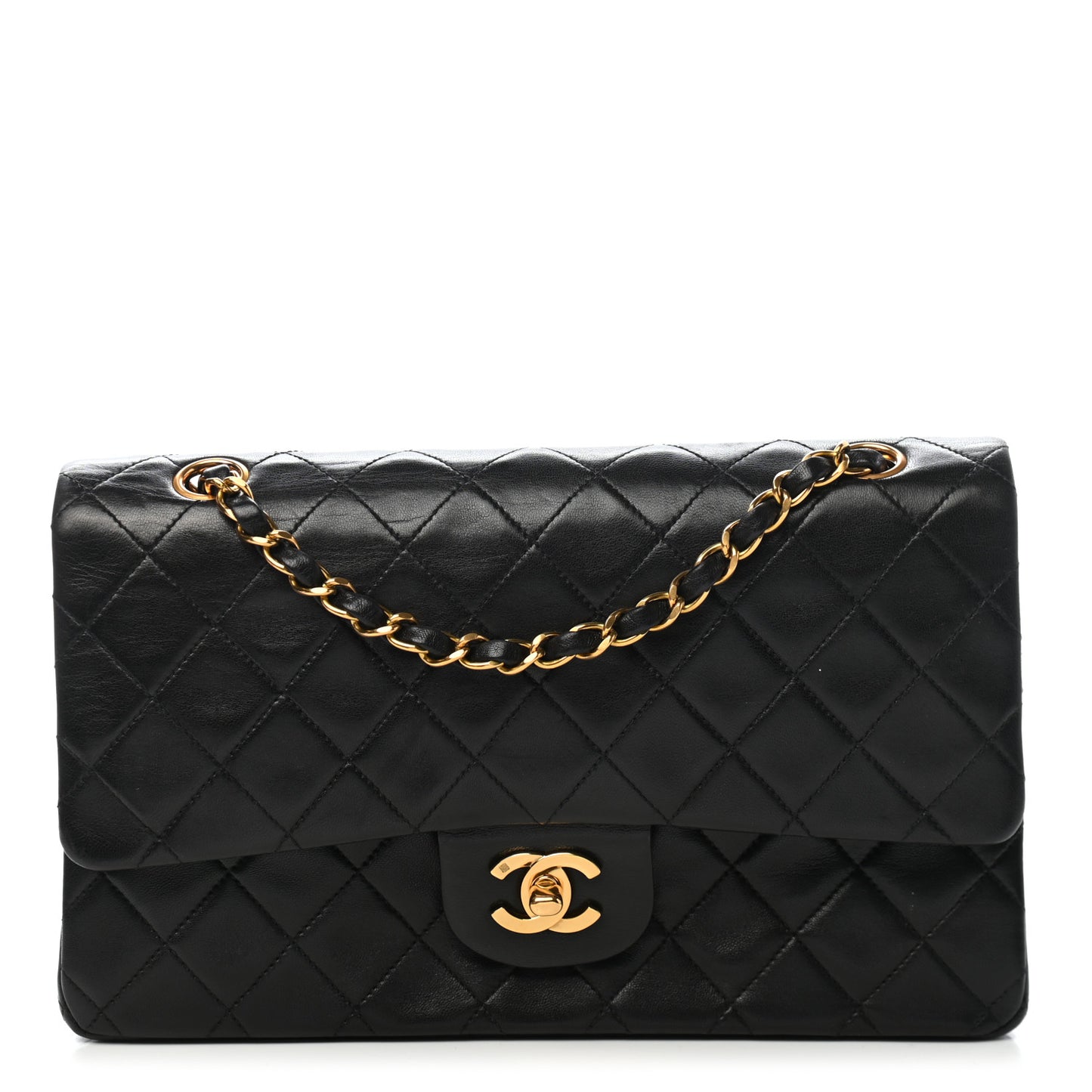 Lambskin Quilted Medium Double Flap Black
