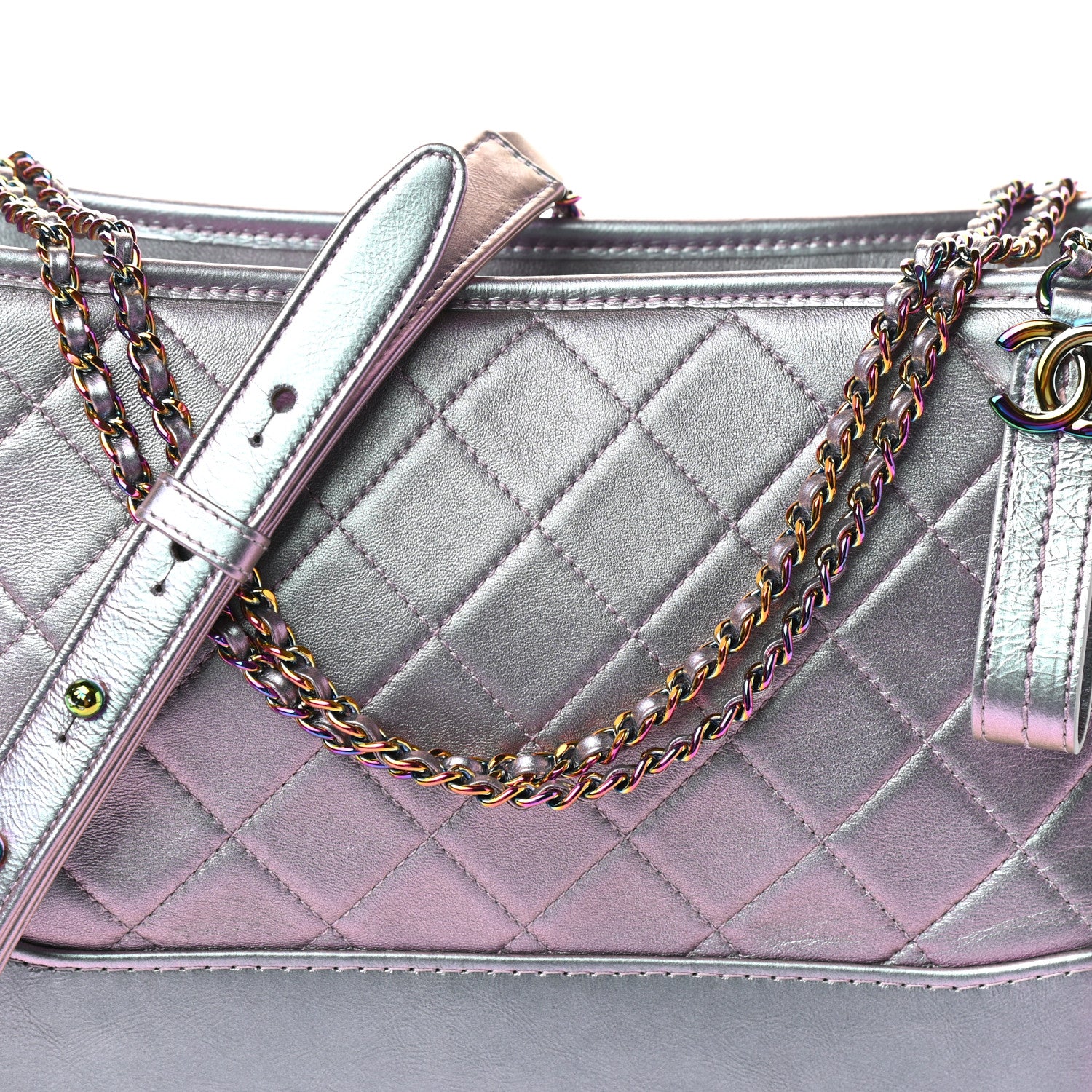 Chanel Iridescent Lambskin Calfskin Quilted Medium Gabrielle Hobo Light Purple 8 of 10