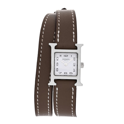 Hermes Stainless Steel Swift 17.2mm Heure H Hour Double Tour Quartz Watch Etoupe 1 of 4