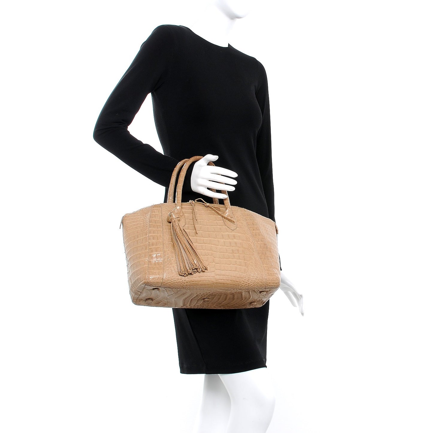 Crocodile Medium Dome Satchel Beige