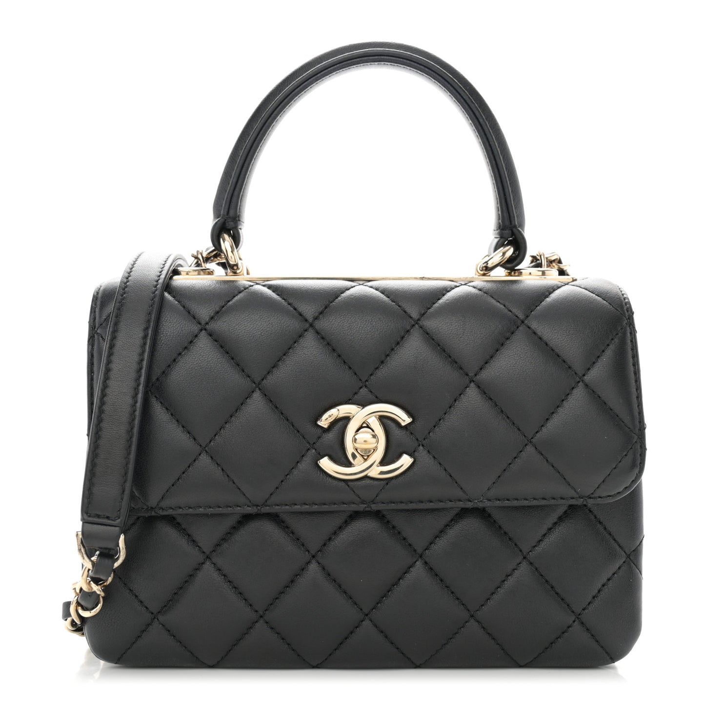 Lambskin Quilted Mini Trendy CC Dual Handle Flap Bag Black
