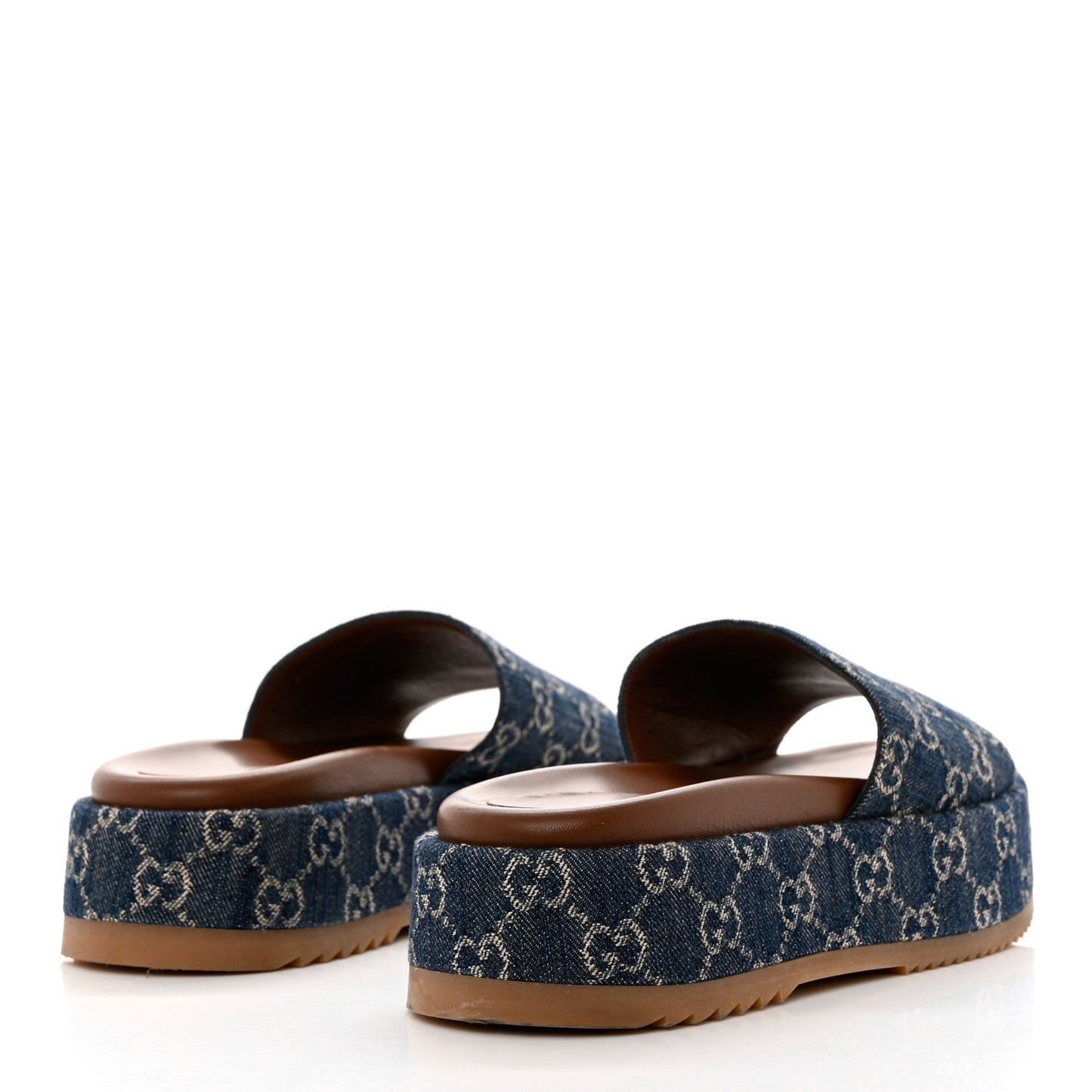 New Denim GG Monogram Angelina Platform 55mm Slide Sandals 39 Blue Tea