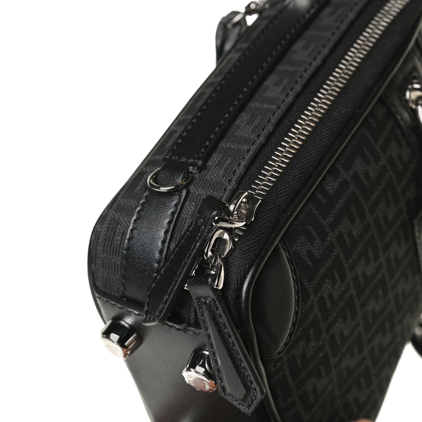 Recycled Fabric Jacquard Vitello Astro Micro FF Mini Trolley Bag Asfalto Black