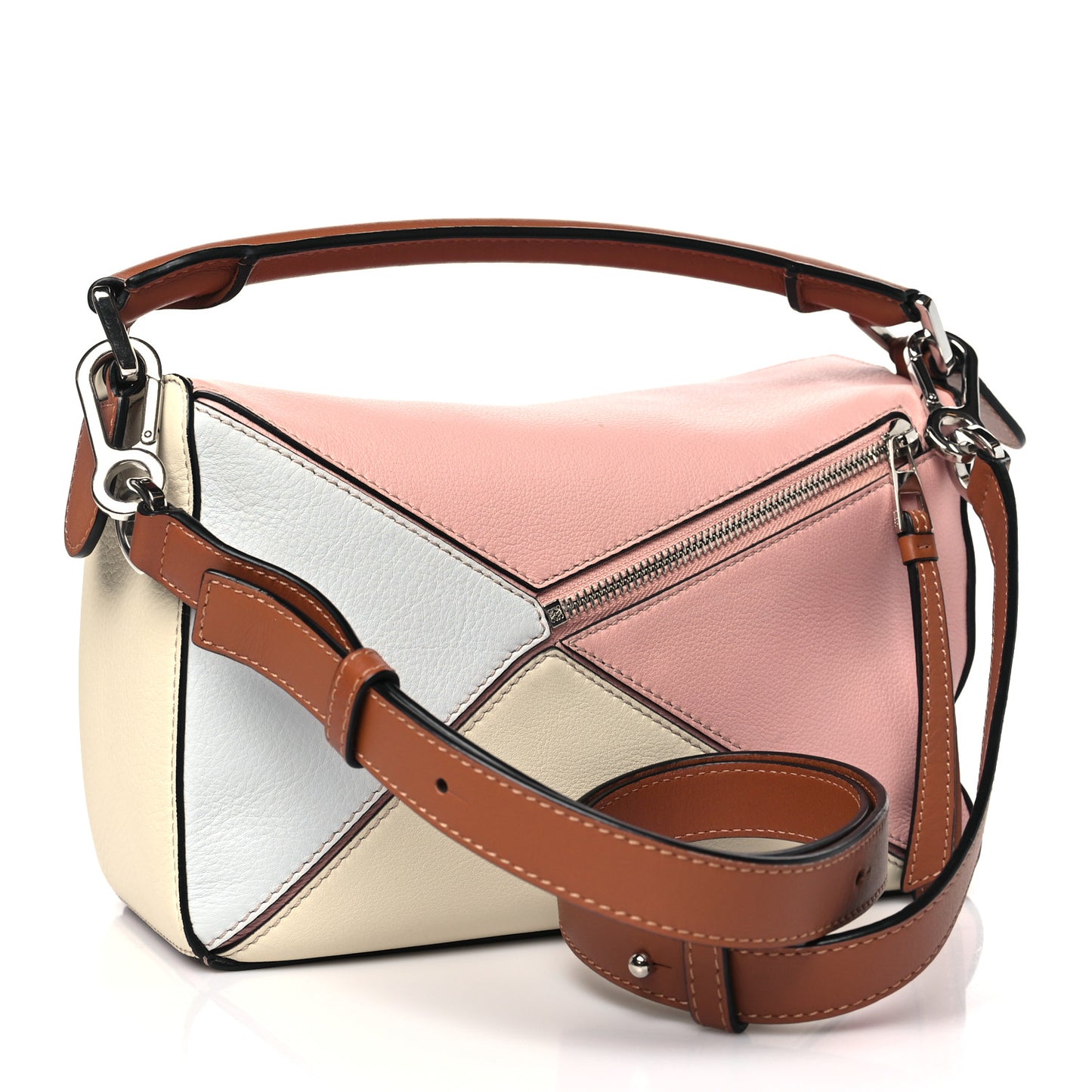 Calfskin Small Puzzle Bag Soft Pink Tan White