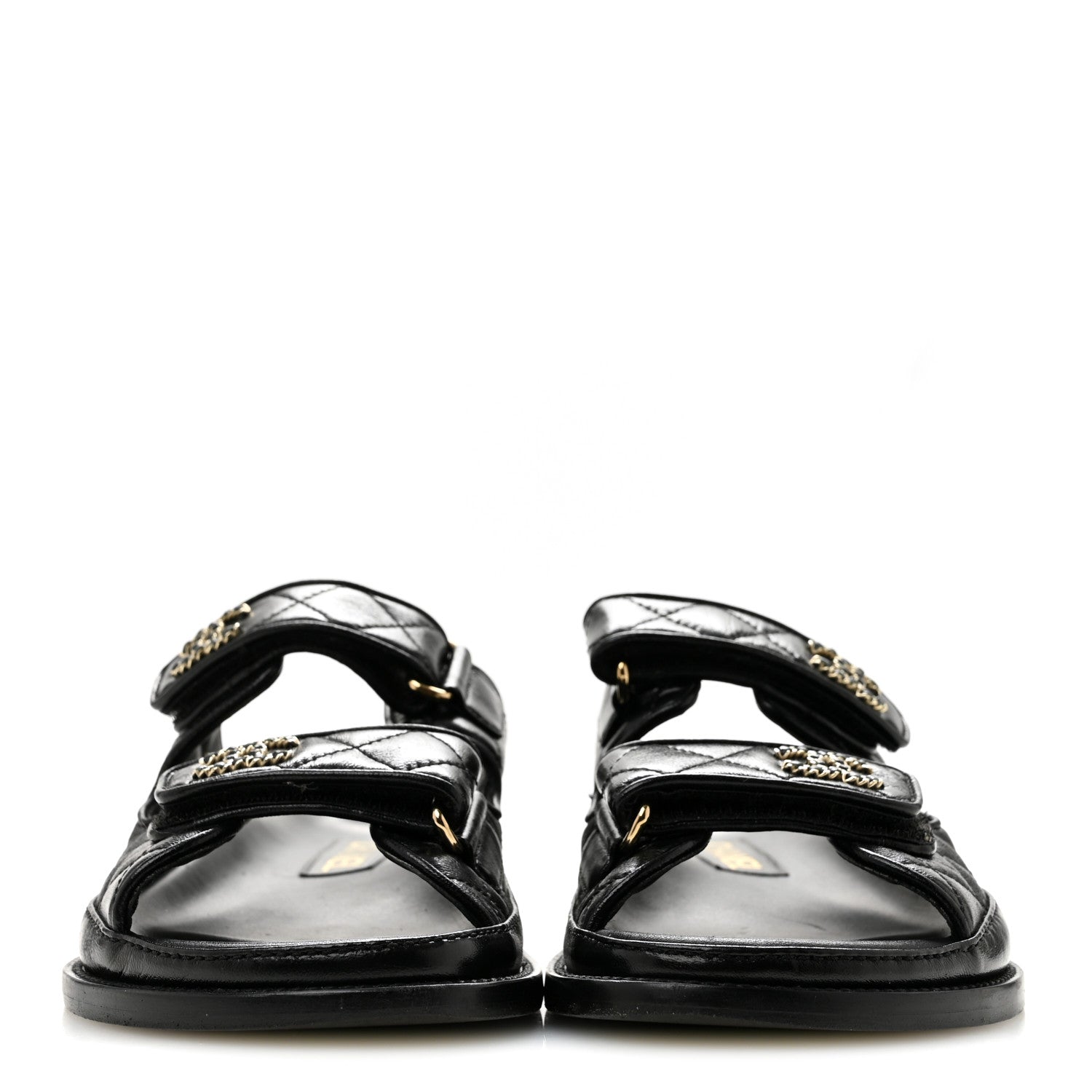 Chanel Lambskin Quilted Velcro Dad Chain CC Slide Sandals 36 Black 3 of 10