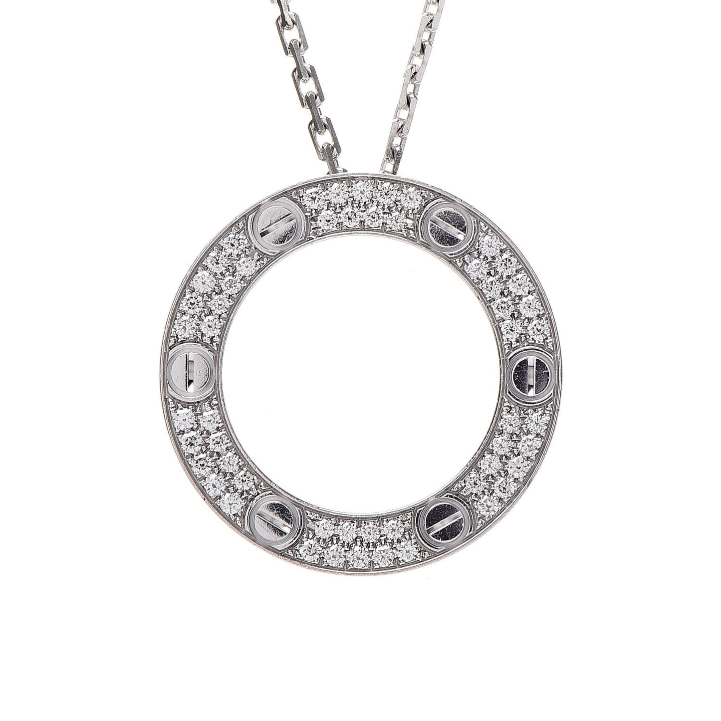 18K White Gold Diamond LOVE Paved Necklace