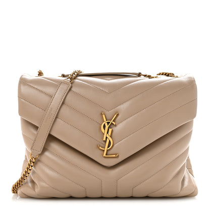 Saint Laurent Calfskin Y Quilted Monogram Medium Loulou Chain Satchel Dark Beige 1 of 15