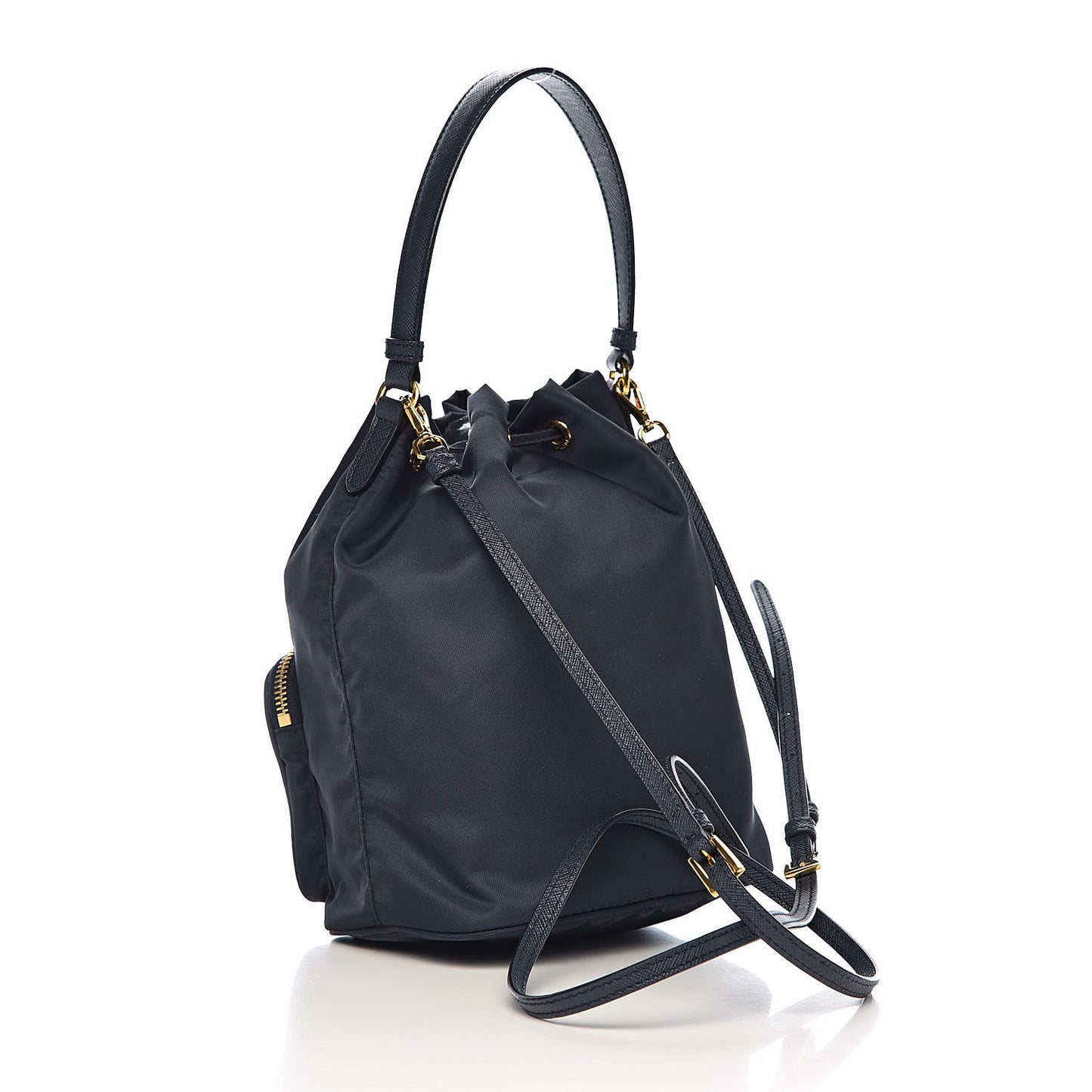 Saffiano Tessuto Nylon Mini Bucket Crossbody Bag Blue