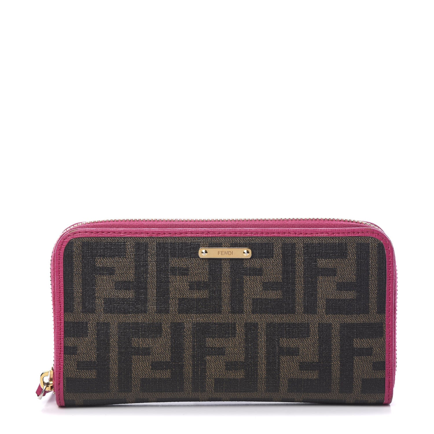 Fendi Zucca Spalmati Vitello Elite Zip Around Wallet Tobacco Ciclamino 1 of 7
