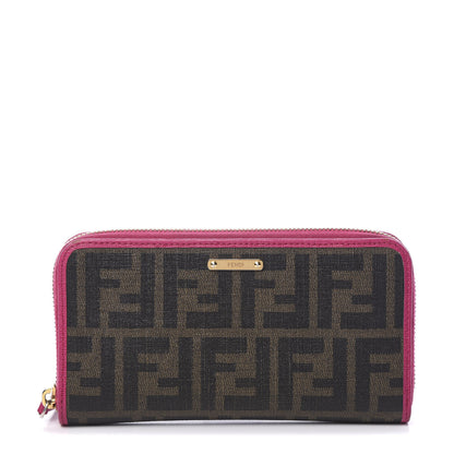 Fendi Zucca Spalmati Vitello Elite Zip Around Wallet Tobacco Ciclamino 1 of 7