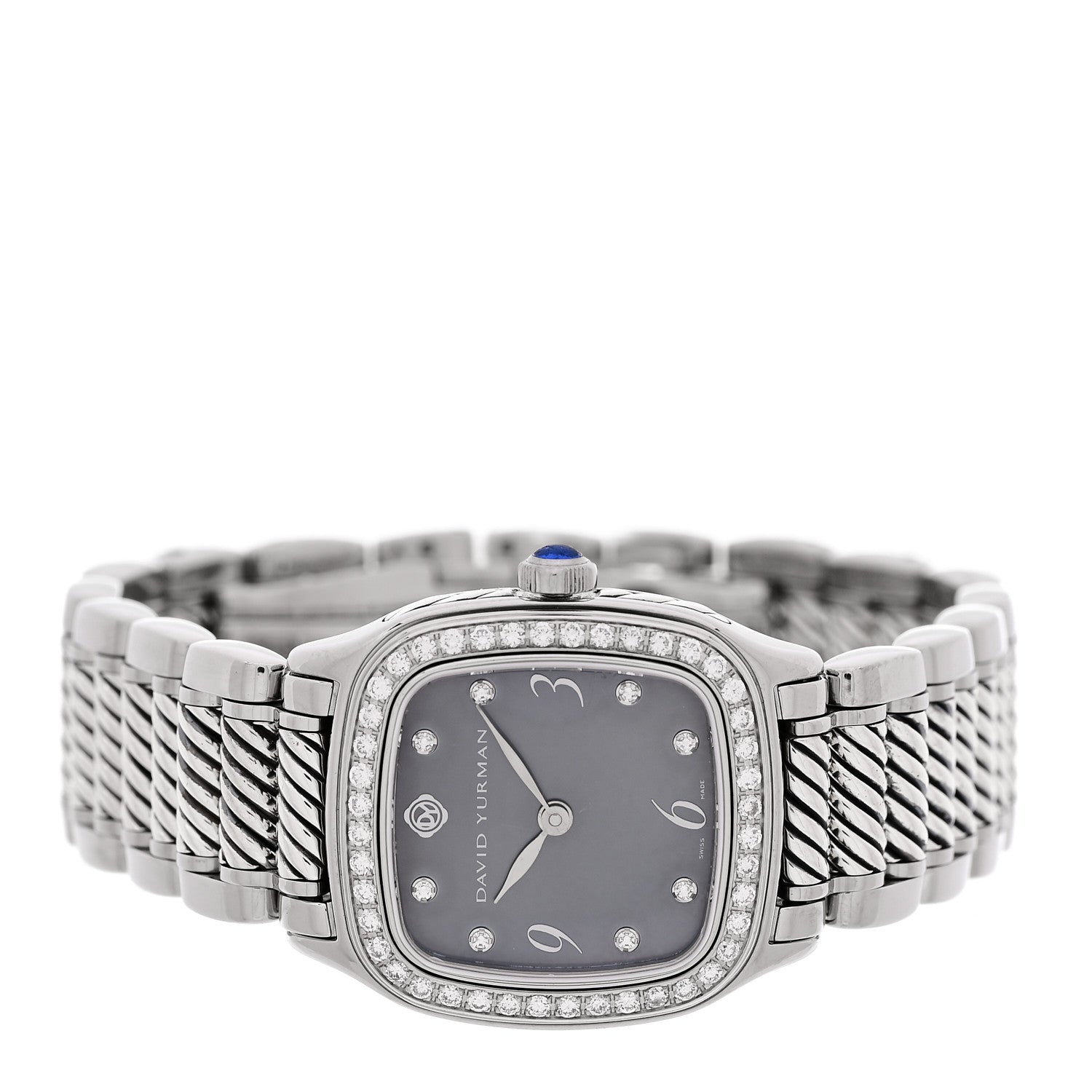 David Yurman Stainless Steel Diamond Bezel Blue Mother of Pearl 25mm Thoroughbred Quartz Watch 2 of 5