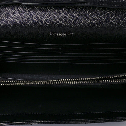 Saint Laurent Grain De Poudre Matelasse Chevron Monogram Chain Wallet Black 5 of 9