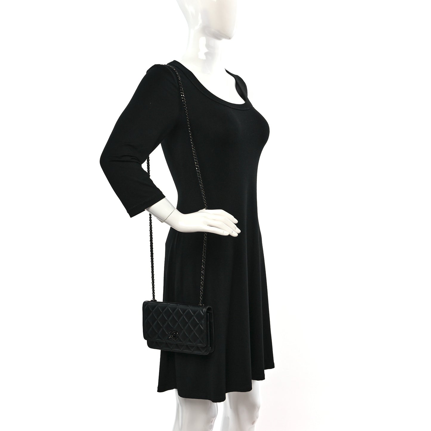 Lambskin Quilted Trendy CC Wallet On Chain WOC So Black