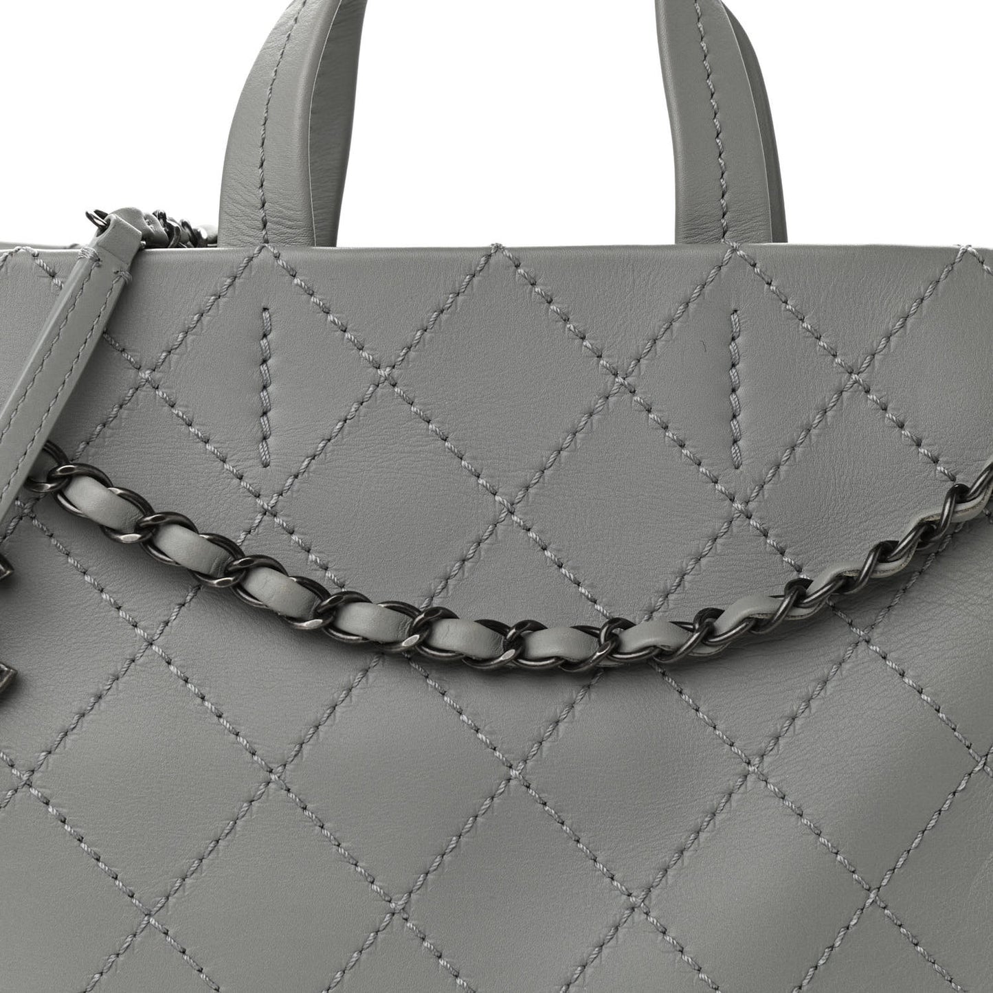 Grained Calfskin Small CC Pocket Tote Grey