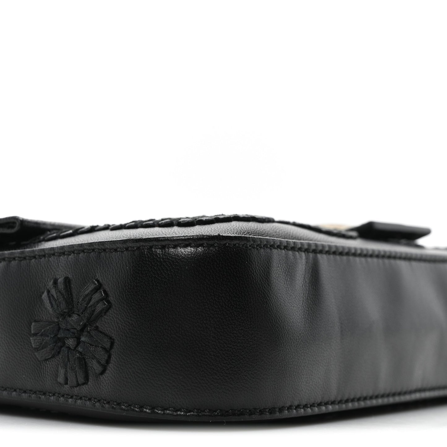 Nappa Floral Embroidered Baguette Black