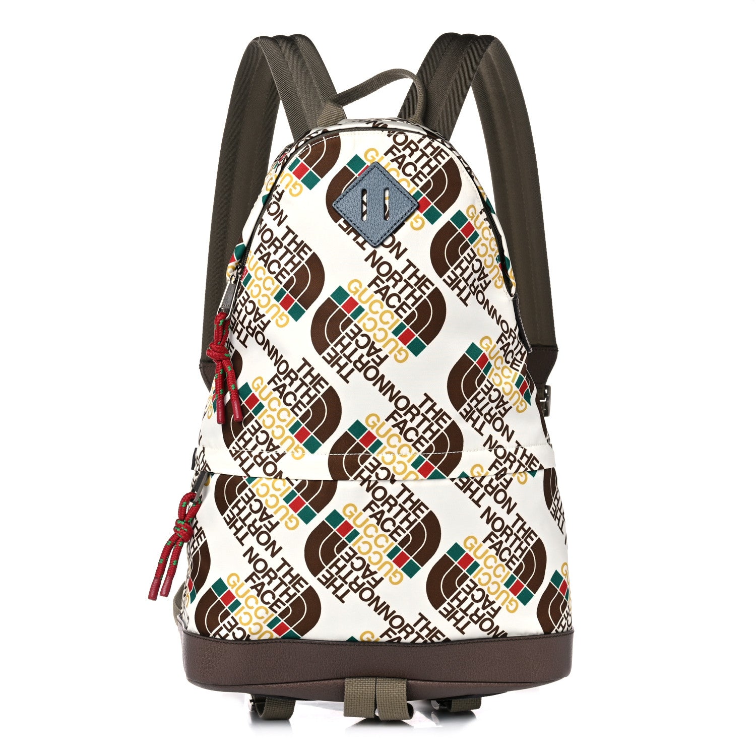 Gucci X THE NORTH FACE Econyl Nylon Medium Backpack Brown White 1 of 10
