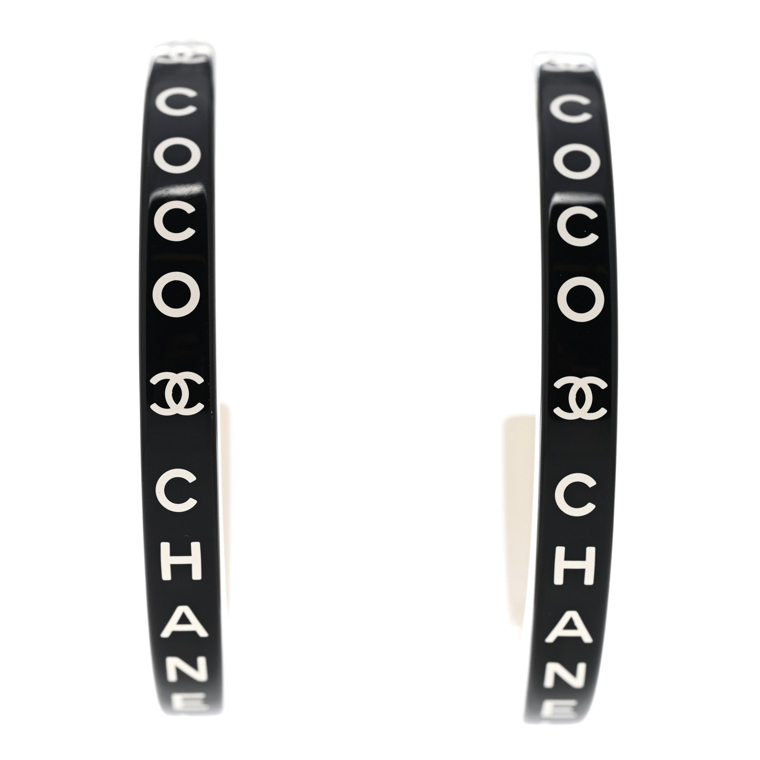 Chanel Resin Logo Hoop Earrings Black White 1 of 5