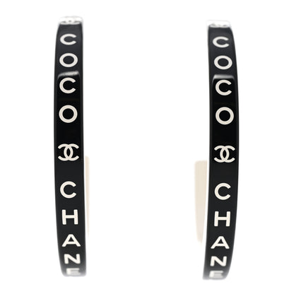 Chanel Resin Logo Hoop Earrings Black White 1 of 5