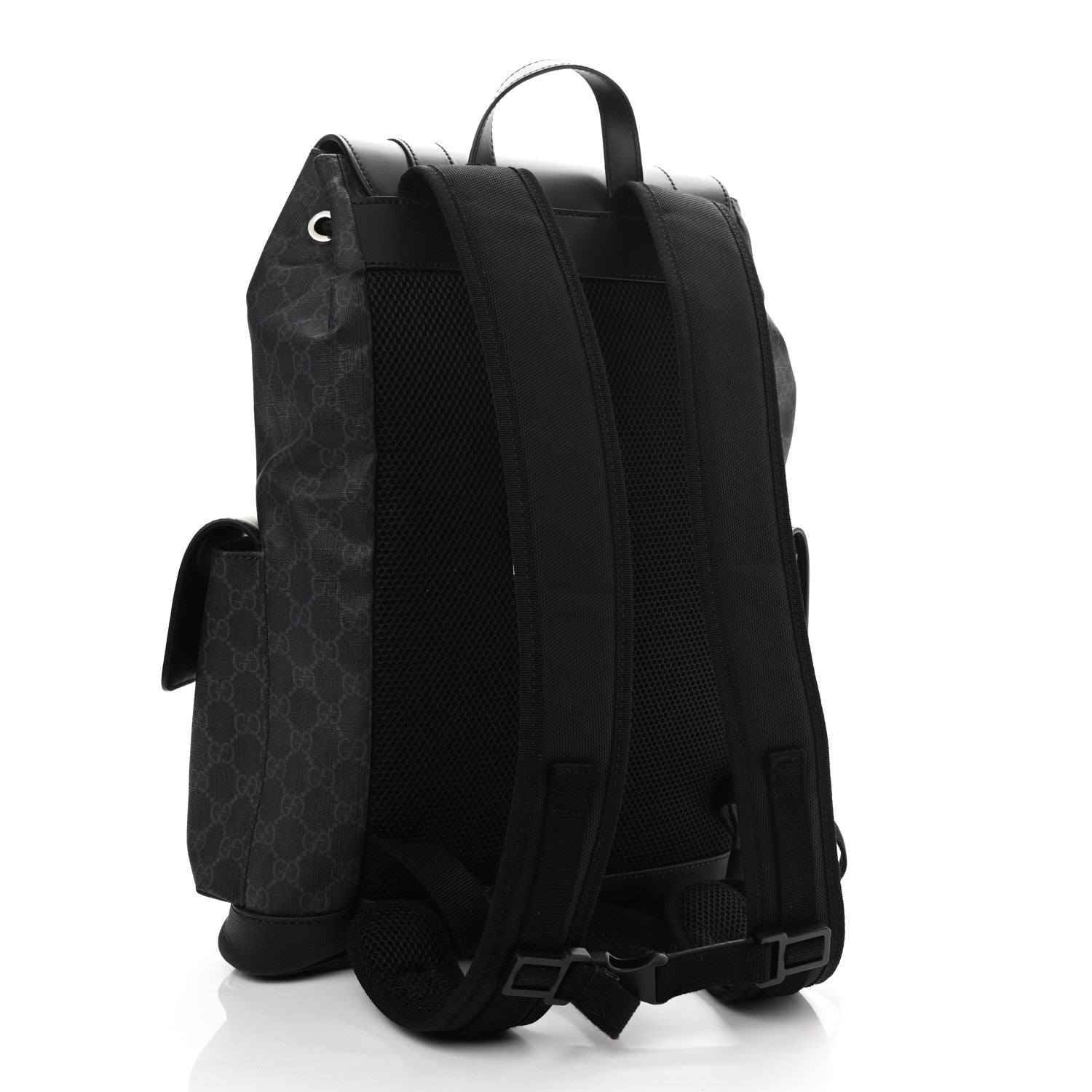 Gucci Soft GG Supreme Monogram Appia Calfskin Web Double Buckle Backpack Black 3 of 10