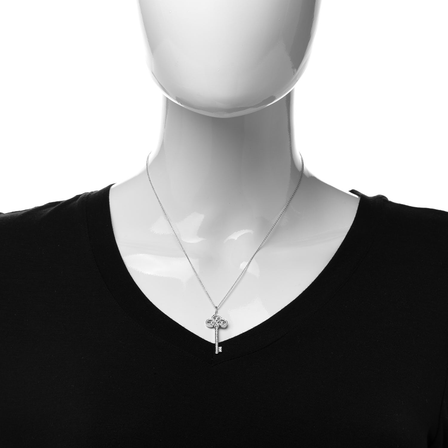 Tiffany Platinum Diamond .41ct Fleur De Lis Key Pendant Necklace 2 of 6