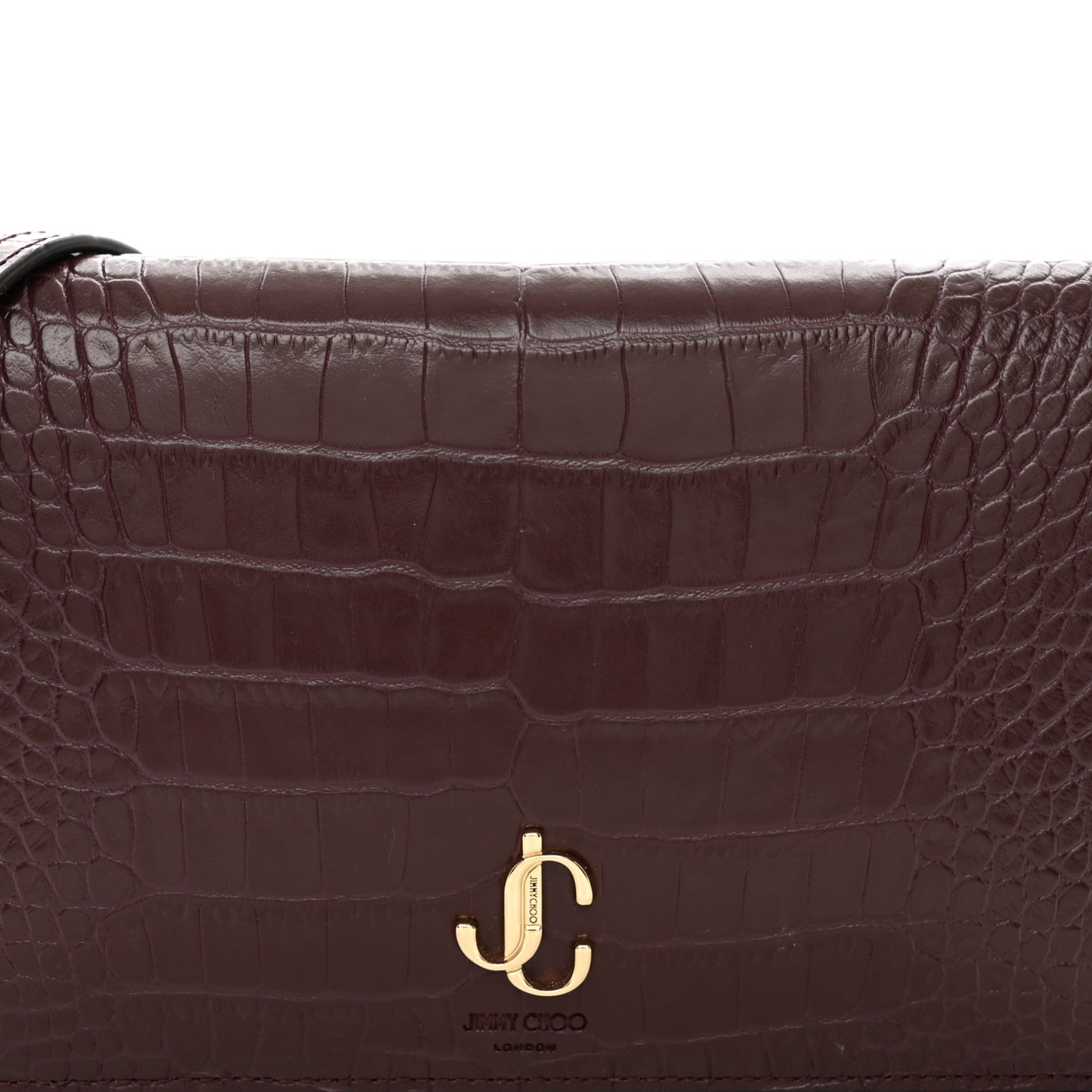 Calfskin Crocodile Embossed Palace Wallet On Chain Bordeaux