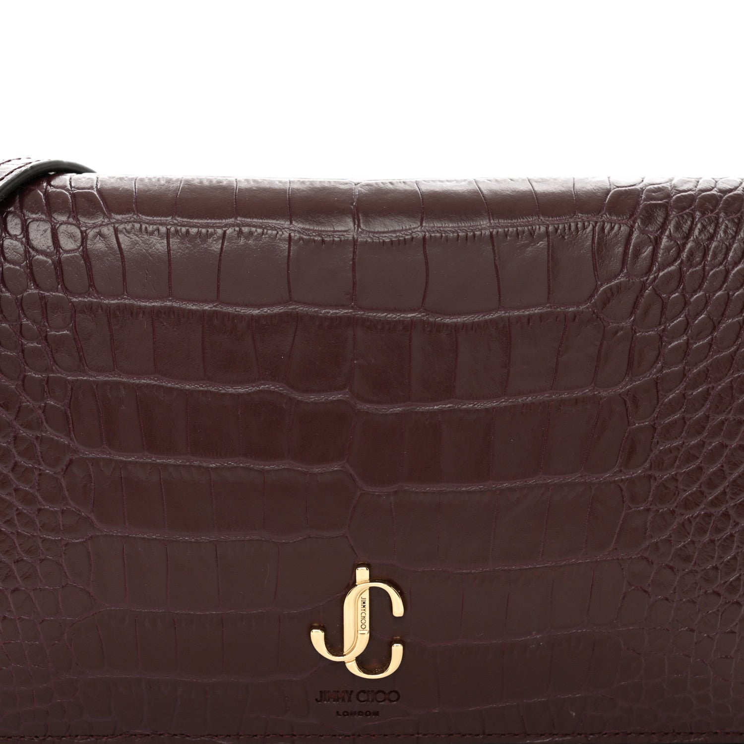 Jimmy Choo Calfskin Crocodile Embossed Palace Wallet On Chain Bordeaux 5 of 11