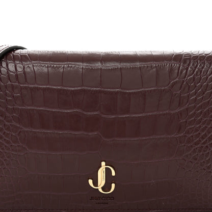 Jimmy Choo Calfskin Crocodile Embossed Palace Wallet On Chain Bordeaux 5 of 11
