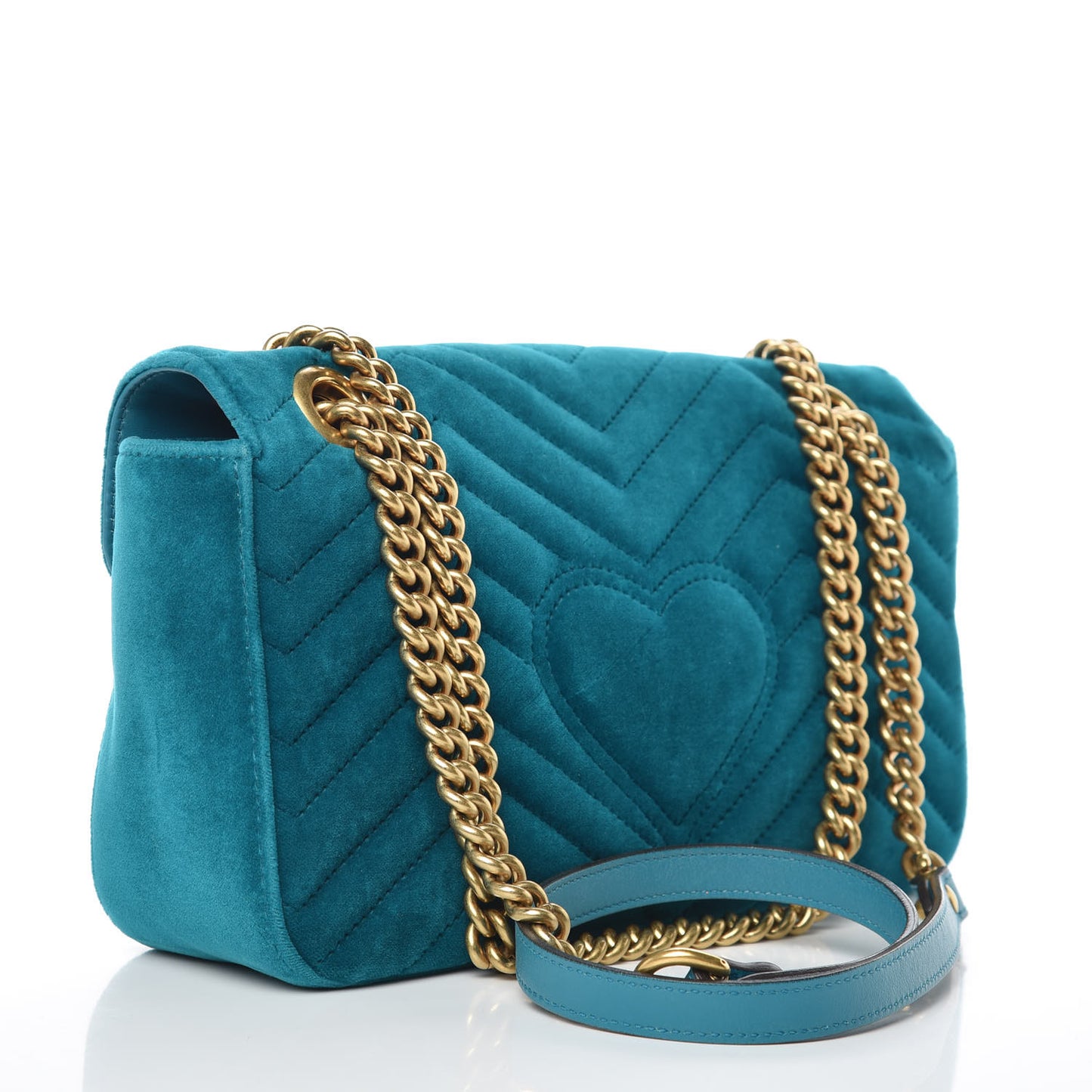 Velvet Matelasse Small GG Marmont Shoulder Bag Pavone Cyan