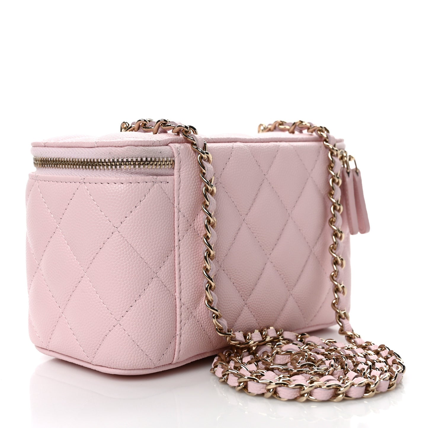 Caviar Quilted Small Vanity Case With Chain Light Pink
