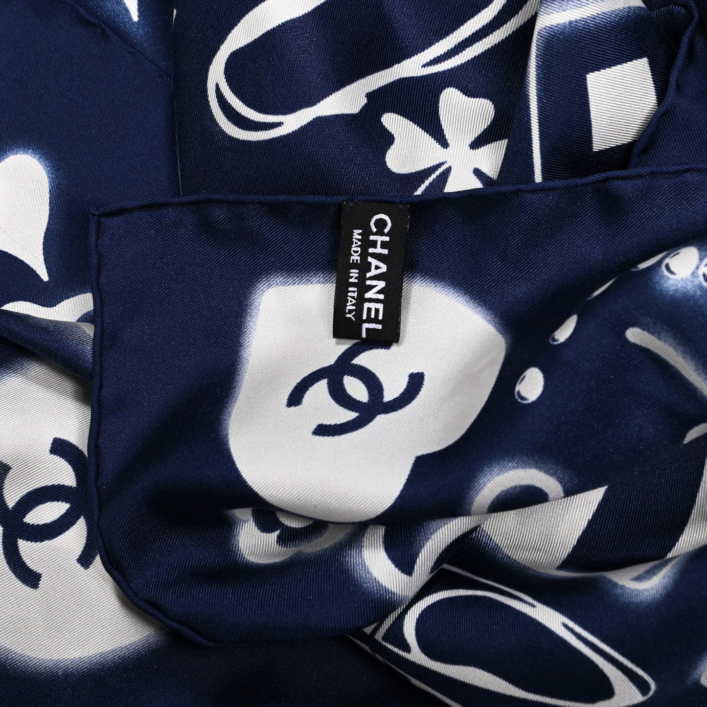 Silk CC Scarf Navy Ivory