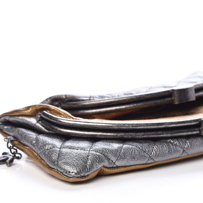 Chanel Metallic Goatskin Quilted Frame Clasp Flap Clutch Silver Gold 7 of 11