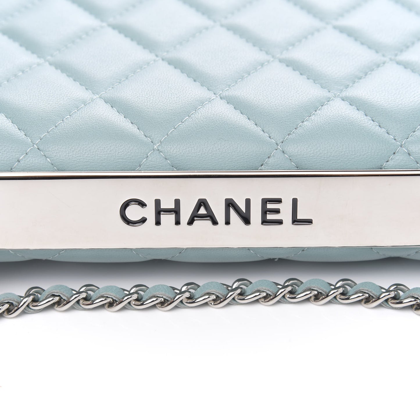 Lambskin Quilted Trendy CC Wallet On Chain WOC Light Blue