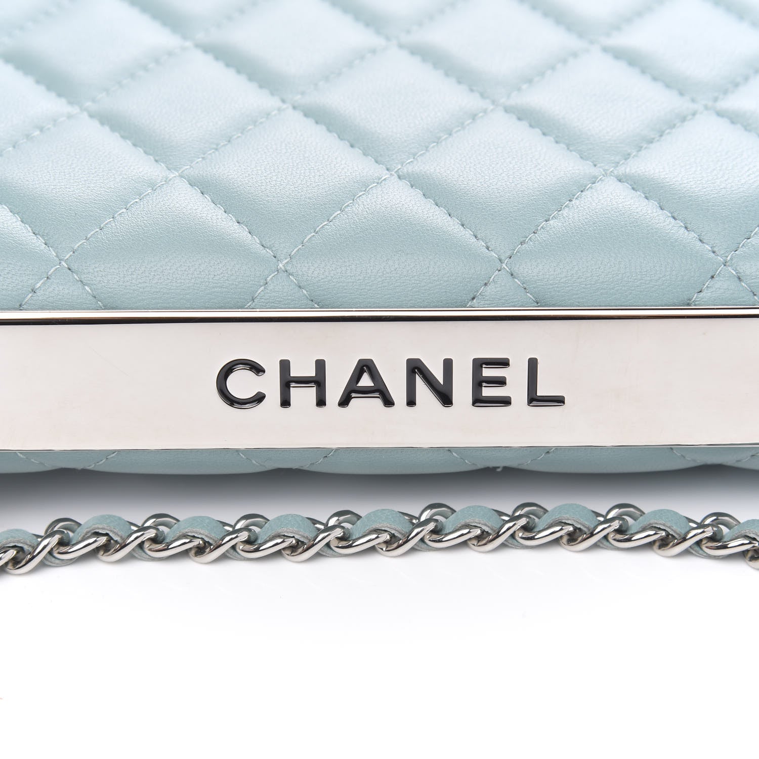 Chanel Lambskin Quilted Trendy CC Wallet On Chain WOC Light Blue 10 of 12